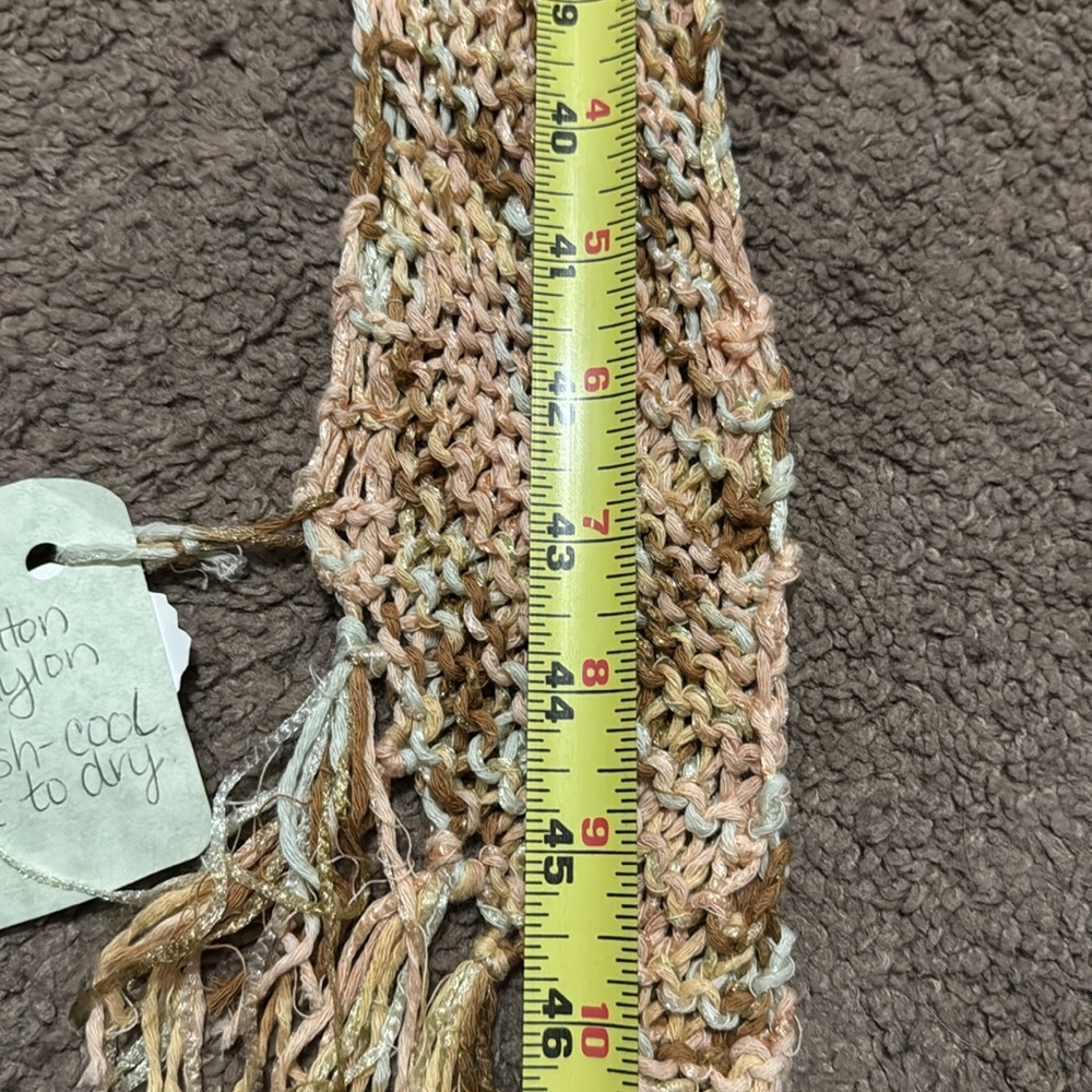 Handmade Scarf NWT Cotton/Nylon Blend-Tan/Brown/Peach/Pale Blue - Picture 9 of 11
